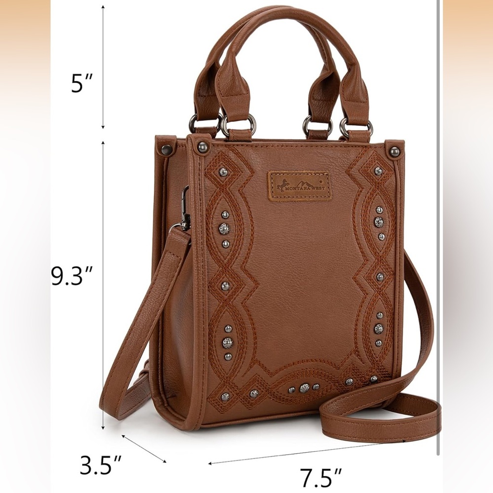 Western Brown Embroidered Crossbody Bag with rivet details - Picture 3 of 6
